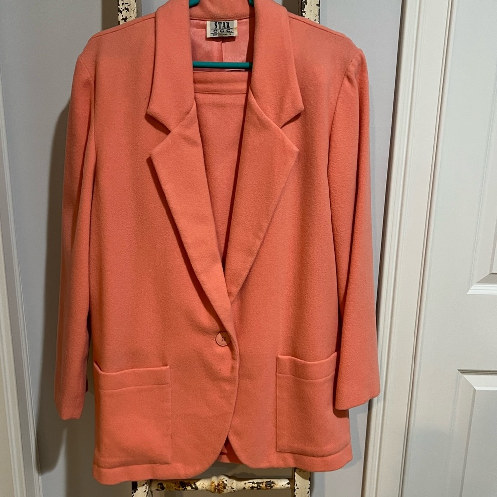Elegant Women's Coral Blazer/Skirt set